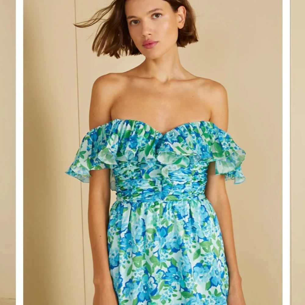 Amur Dress Womens Size 6 Pia Garden Blues Floral Pleated Tiered Midi Cottage - Picture 3 of 16